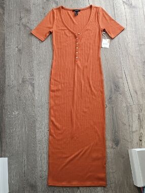 Forever 21 Ribbed Henley Maxi Dress - Rust Orange